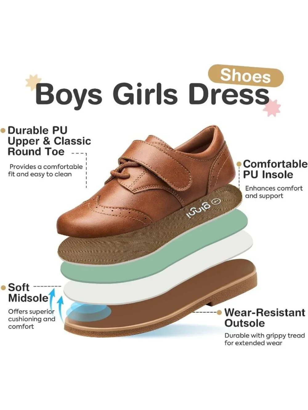 Kid's Brown Leather Little Kid Non-Slip Comfort School Loafer Oxfords Dress Shoe